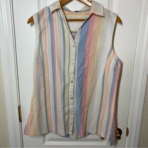 Pendleton Striped Pastel Sleeveless Button-up Blouse